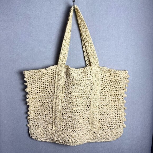 BTB Los Angeles Lisbeth Raffia Tote Unlined Pearl Detail - Picture 2 of 11